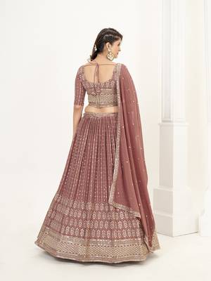 Nude Pink Georgette  Semi Stitched Lehenga and Unstitch Blouse with Dupatta 4