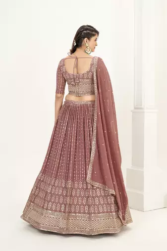 Nude Pink Georgette  Semi Stitched Lehenga and Unstitch Blouse with Dupatta