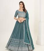 Teal Blue Georgette  Semi Stitched Lehenga and Unstitch Blouse with Dupatta