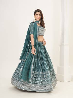 Teal Blue Georgette  Semi Stitched Lehenga and Unstitch Blouse with Dupatta 2