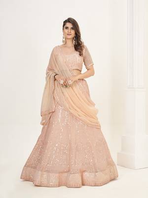 Peach Georgette  Semi Stitched Lehenga and Unstitch Blouse with Dupatta 1