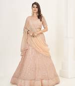 Peach Georgette  Semi Stitched Lehenga and Unstitch Blouse with Dupatta