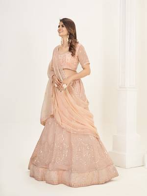 Peach Georgette  Semi Stitched Lehenga and Unstitch Blouse with Dupatta 2