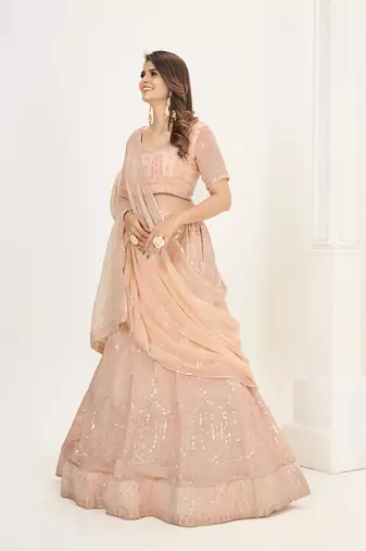 Peach Georgette  Semi Stitched Lehenga and Unstitch Blouse with Dupatta