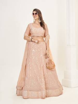 Peach Georgette  Semi Stitched Lehenga and Unstitch Blouse with Dupatta 3
