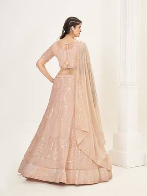 Peach Georgette  Semi Stitched Lehenga and Unstitch Blouse with Dupatta 4