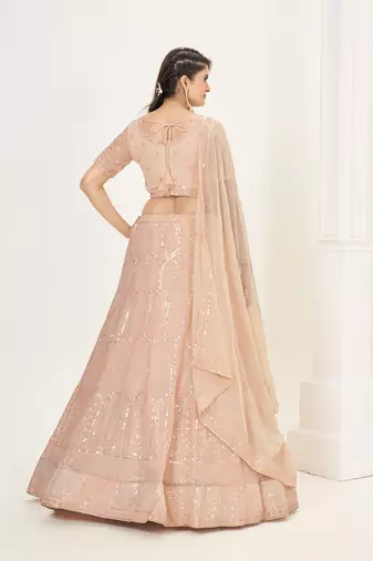Peach Georgette  Semi Stitched Lehenga and Unstitch Blouse with Dupatta