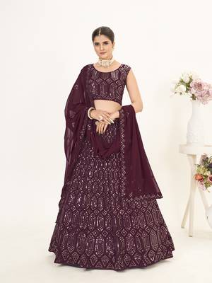 Wine Georgette  Semi Stitched Lehenga and Unstitch Blouse with Dupatta 1