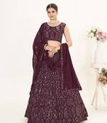 Wine Georgette  Semi Stitched Lehenga and Unstitch Blouse with Dupatta
