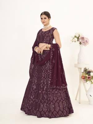 Wine Georgette  Semi Stitched Lehenga and Unstitch Blouse with Dupatta 2