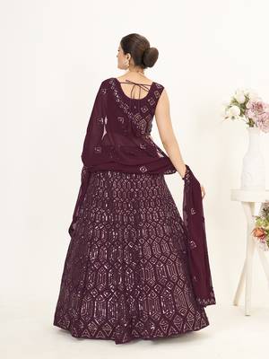 Wine Georgette  Semi Stitched Lehenga and Unstitch Blouse with Dupatta 4
