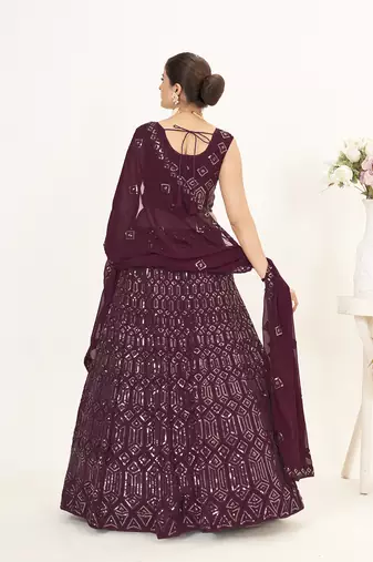 Wine Georgette  Semi Stitched Lehenga and Unstitch Blouse with Dupatta