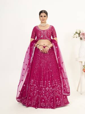 Rani Pink Georgette Semi Stitched Lehenga and Unstitch Blouse with Dupatta 1