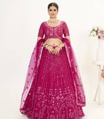 Rani Pink Georgette Semi Stitched Lehenga and Unstitch Blouse with Dupatta