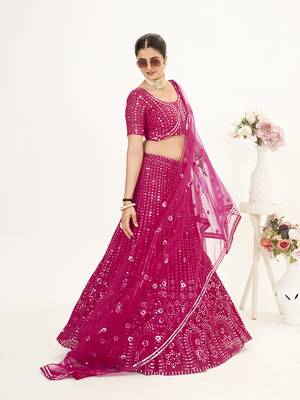 Rani Pink Georgette Semi Stitched Lehenga and Unstitch Blouse with Dupatta 2