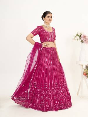 Rani Pink Georgette Semi Stitched Lehenga and Unstitch Blouse with Dupatta 3