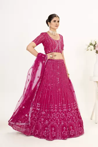 Rani Pink Georgette Semi Stitched Lehenga and Unstitch Blouse with Dupatta