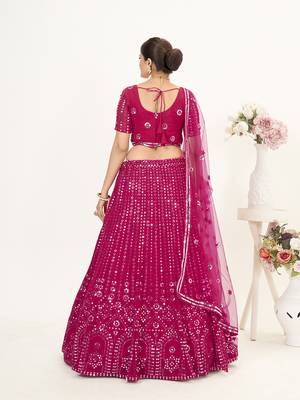 Rani Pink Georgette Semi Stitched Lehenga and Unstitch Blouse with Dupatta 4
