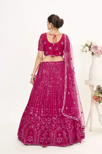 Rani Pink Georgette Semi Stitched Lehenga and Unstitch Blouse with Dupatta