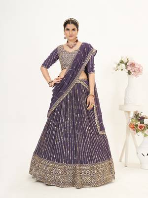Lavender Georgette  Semi Stitched Lehenga and Unstitch Blouse with Dupatta 1