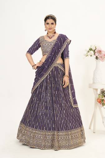 Lavender Georgette  Semi Stitched Lehenga and Unstitch Blouse with Dupatta