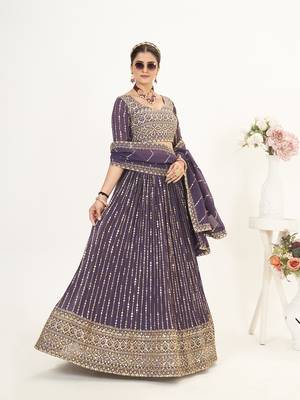 Lavender Georgette  Semi Stitched Lehenga and Unstitch Blouse with Dupatta 2