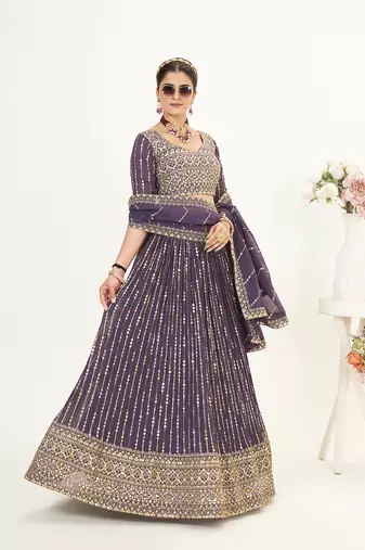 Lavender Georgette  Semi Stitched Lehenga and Unstitch Blouse with Dupatta