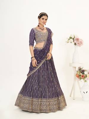 Lavender Georgette  Semi Stitched Lehenga and Unstitch Blouse with Dupatta 3