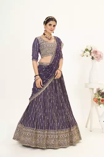 Lavender Georgette  Semi Stitched Lehenga and Unstitch Blouse with Dupatta