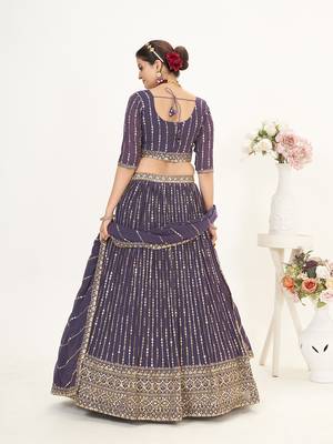 Lavender Georgette  Semi Stitched Lehenga and Unstitch Blouse with Dupatta 4