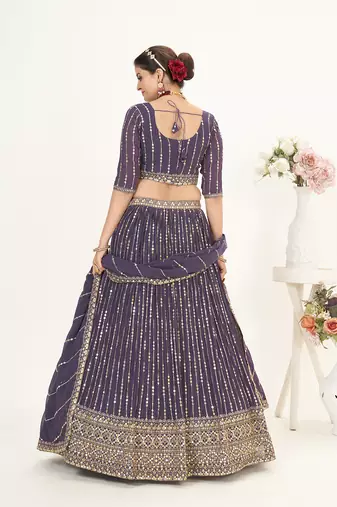 Lavender Georgette  Semi Stitched Lehenga and Unstitch Blouse with Dupatta