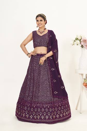 Wine Georgette  Semi Stitched Lehenga and Unstitch Blouse with Dupatta