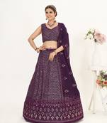 Wine Georgette  Semi Stitched Lehenga and Unstitch Blouse with Dupatta