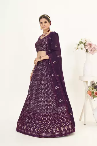 Wine Georgette  Semi Stitched Lehenga and Unstitch Blouse with Dupatta