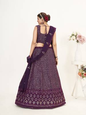 Wine Georgette  Semi Stitched Lehenga and Unstitch Blouse with Dupatta 4