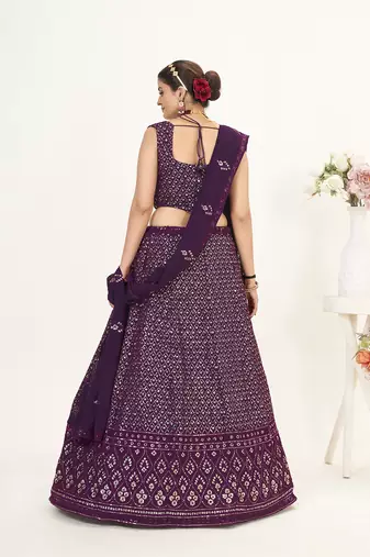 Wine Georgette  Semi Stitched Lehenga and Unstitch Blouse with Dupatta