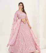 Baby Pink Georgette  Semi Stitched Lehenga and Unstitch Blouse with Dupatta