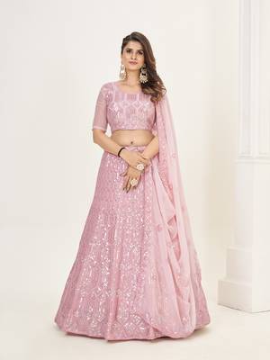 Baby Pink Georgette  Semi Stitched Lehenga and Unstitch Blouse with Dupatta 2