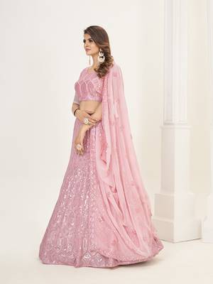 Baby Pink Georgette  Semi Stitched Lehenga and Unstitch Blouse with Dupatta 3