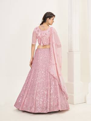 Baby Pink Georgette  Semi Stitched Lehenga and Unstitch Blouse with Dupatta 4