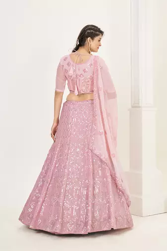 Baby Pink Georgette  Semi Stitched Lehenga and Unstitch Blouse with Dupatta