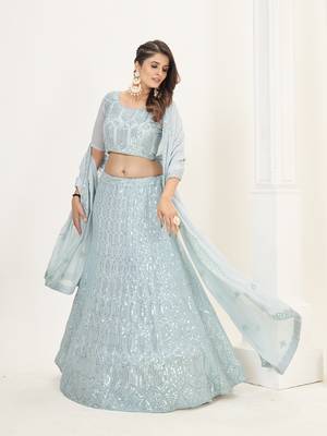 Sky Blue Georgette  Semi Stitched Lehenga and Unstitch Blouse with Dupatta 1