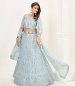 Sky Blue Georgette  Semi Stitched Lehenga and Unstitch Blouse with Dupatta