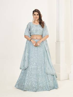 Sky Blue Georgette  Semi Stitched Lehenga and Unstitch Blouse with Dupatta 2