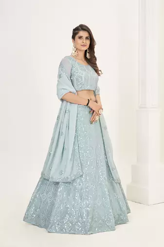 Sky Blue Georgette  Semi Stitched Lehenga and Unstitch Blouse with Dupatta