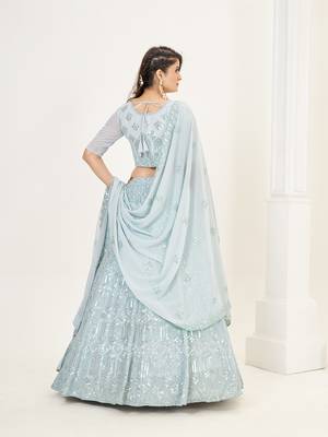 Sky Blue Georgette  Semi Stitched Lehenga and Unstitch Blouse with Dupatta 4