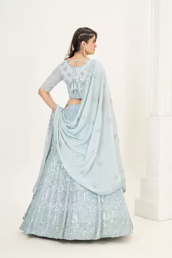 Sky Blue Georgette  Semi Stitched Lehenga and Unstitch Blouse with Dupatta