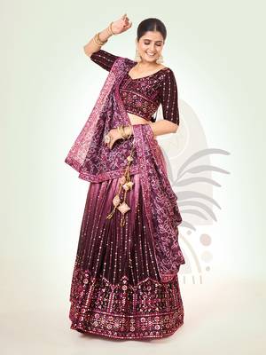 Burgundy Silk  Semi Stitched Lehenga and Unstitch Blouse with Dupatta 1
