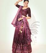 Burgundy Silk  Semi Stitched Lehenga and Unstitch Blouse with Dupatta