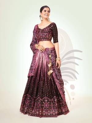 Burgundy Silk  Semi Stitched Lehenga and Unstitch Blouse with Dupatta 2